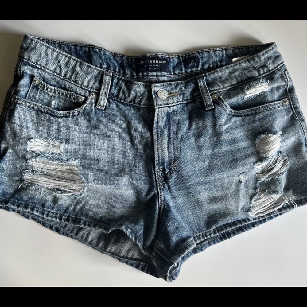Lucky Brand Womens The Cut Off Denim Shorts Distressed 10/30 Blue  Summer mid